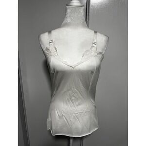 Vintage Dutchmaid‎ White Lingerie Top Lace Trim Cami Sleeveless Size 32 Nylon